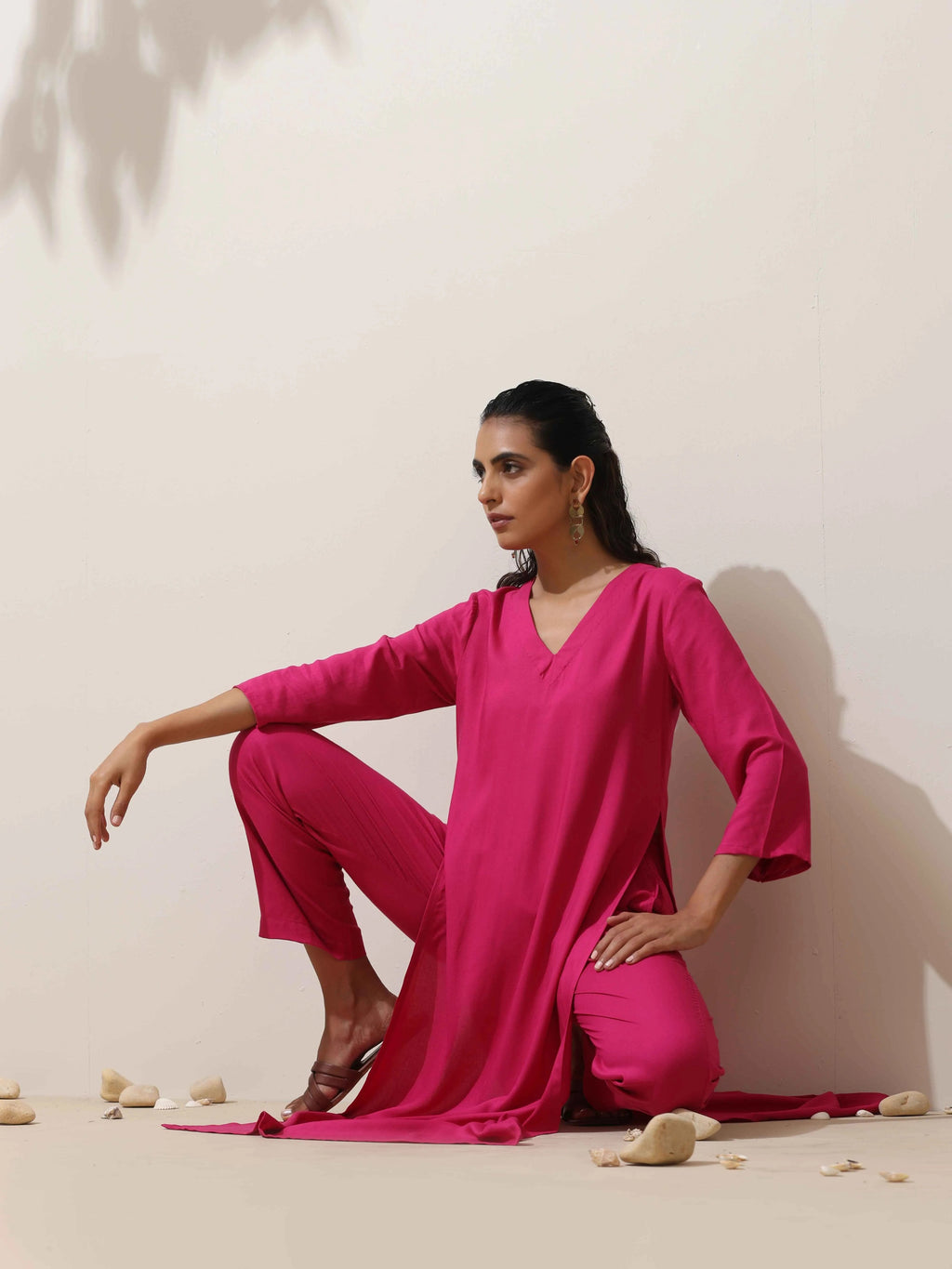 trueBrowns Pink Viscose Kurta Pant Set - Distacart