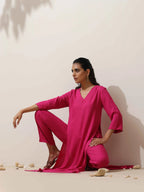 trueBrowns Pink Viscose Kurta Pant Set - Distacart