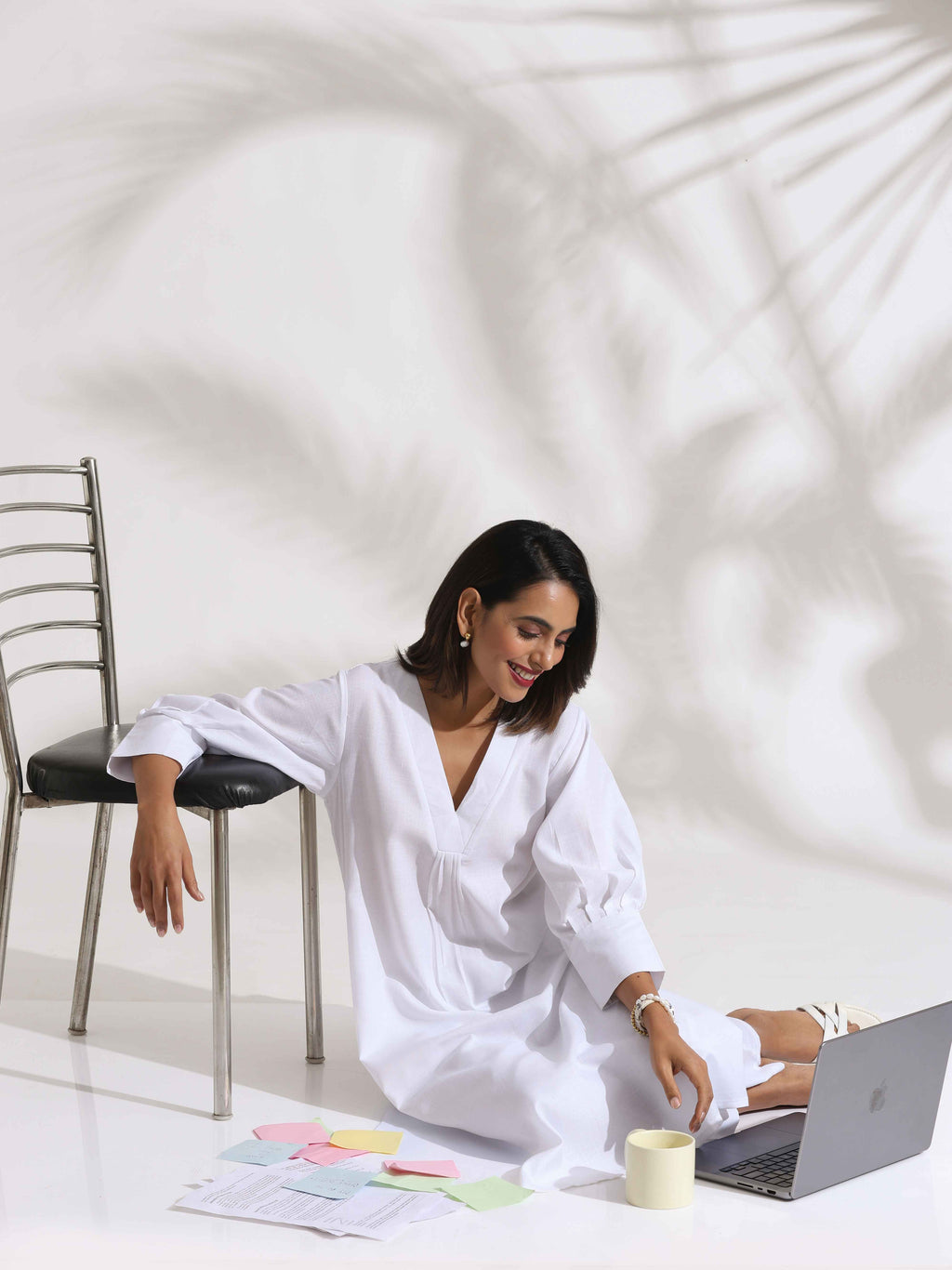 trueBrowns White Slub Kurta Set - Distacart