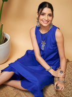 InWeave Women's Ink Blue Short Kurta Palazzo Set