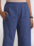 trueBrowns Blue Cotton Print Pleated Kurta Set - Distacart