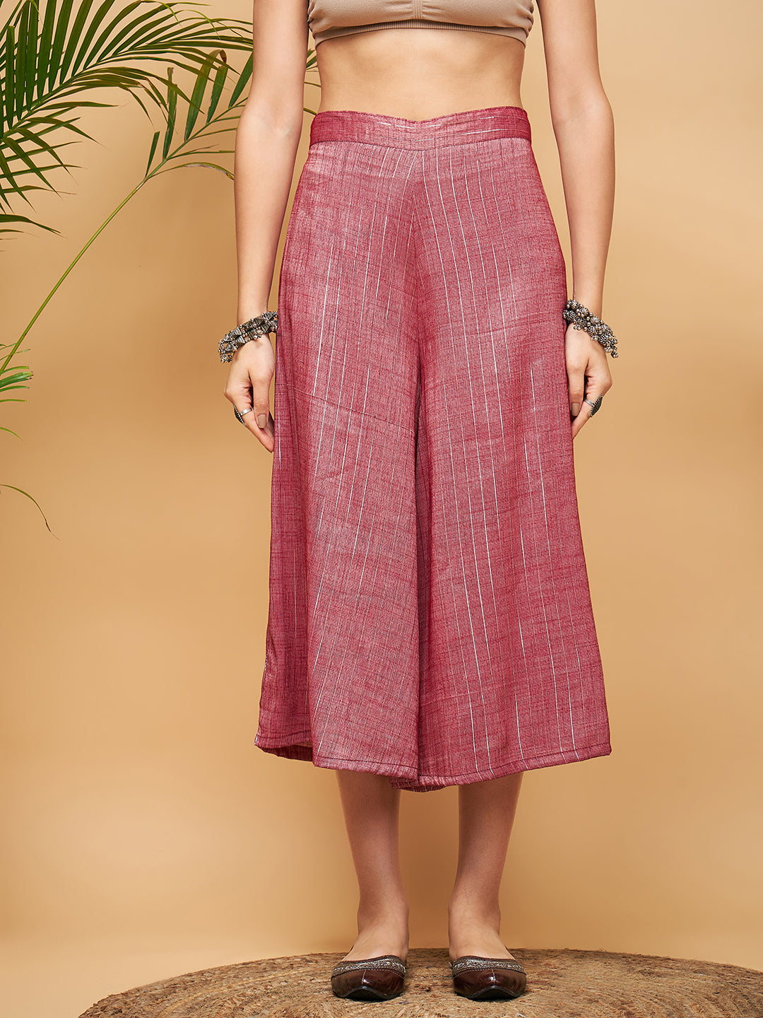 InWeave Women's Wine Lurex Short Pallazo Kurta Set