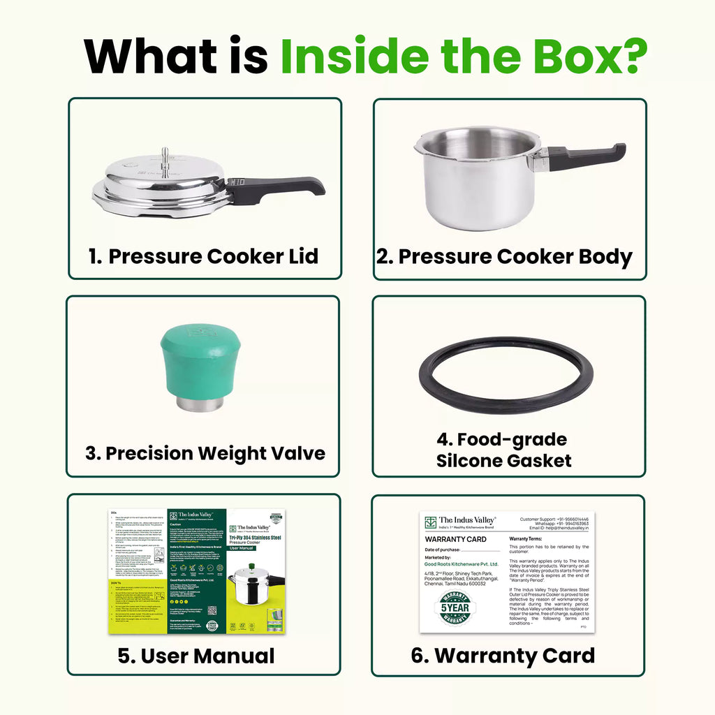The Indus Valley RapidCuk Tri-ply Stainless Steel Pressure Cooker, Premium Quality, 3 Layer Thick Body, Heavy Bottom, 100% Safe, ISI Certified, Induction & Gas, 2/3/5L