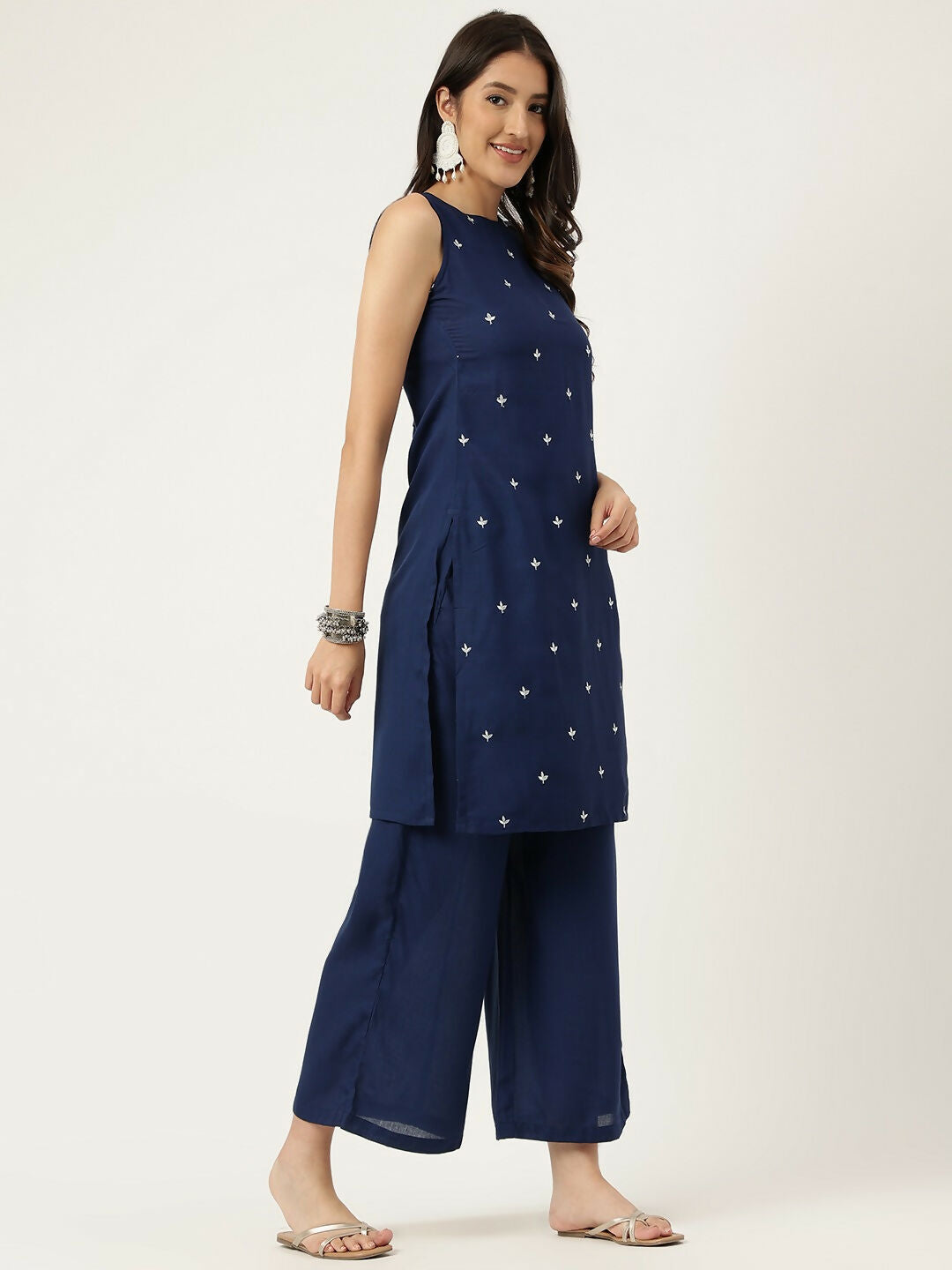 Joban Fashion Navy Blue Rayon and Embroidered Work Straight Kurta Bottom Set
