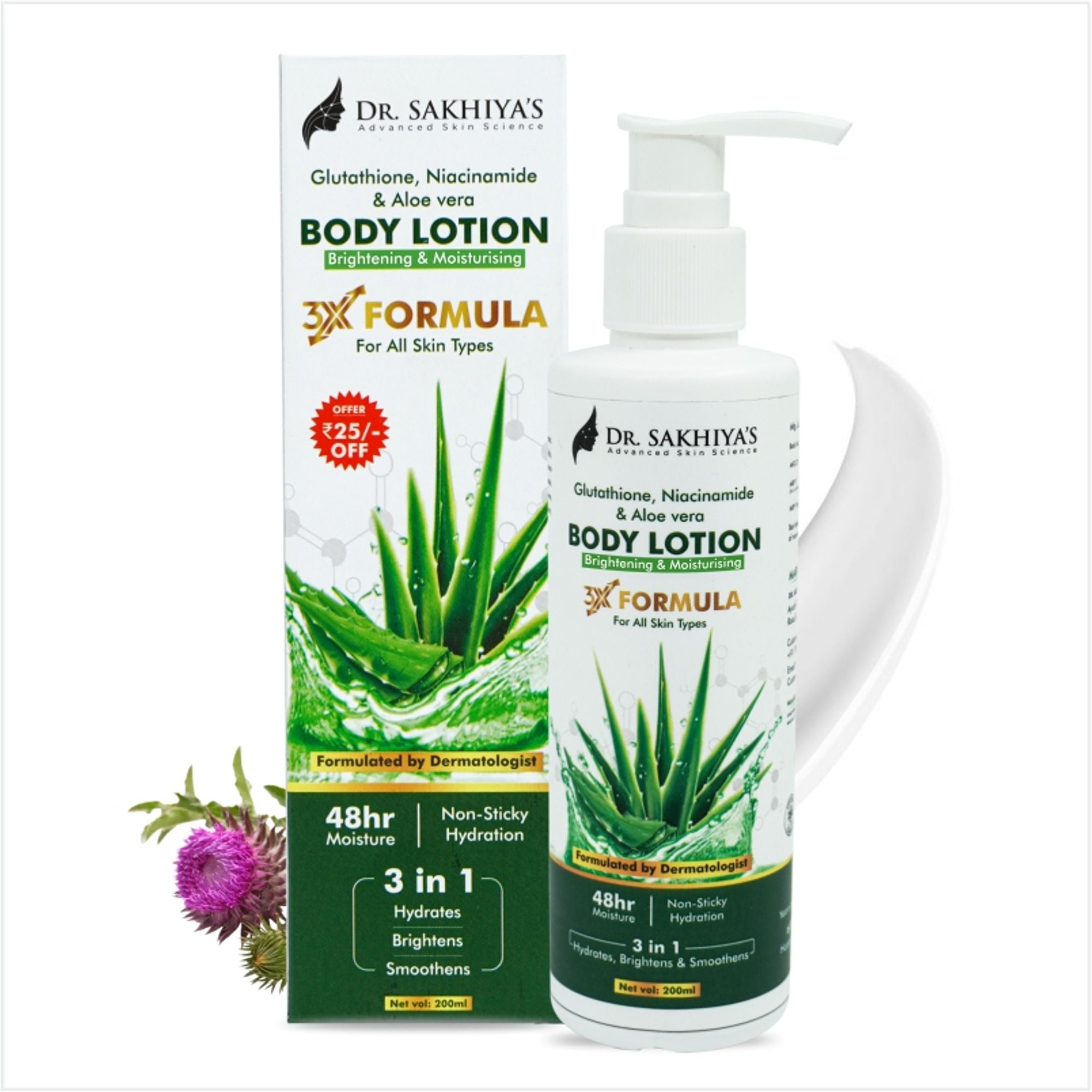 Dr. Sakhiya Body Lotion With Glutathione, Niacinamide & Aloe Vera - 200ml