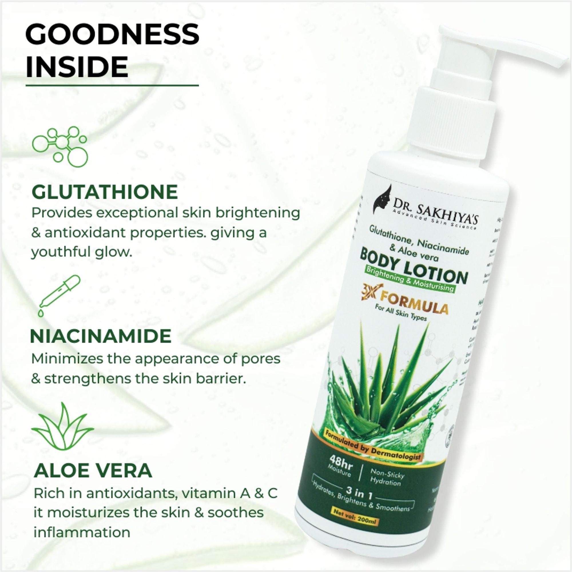 Dr.Sakhiya Body Lotion With Glutathione, Niacinamide & Aloe Vera - Distacart