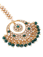 Yellow Chimes Gold-Plated White & Green Kundan-Studded & Beaded Maang Tikka - Distacart