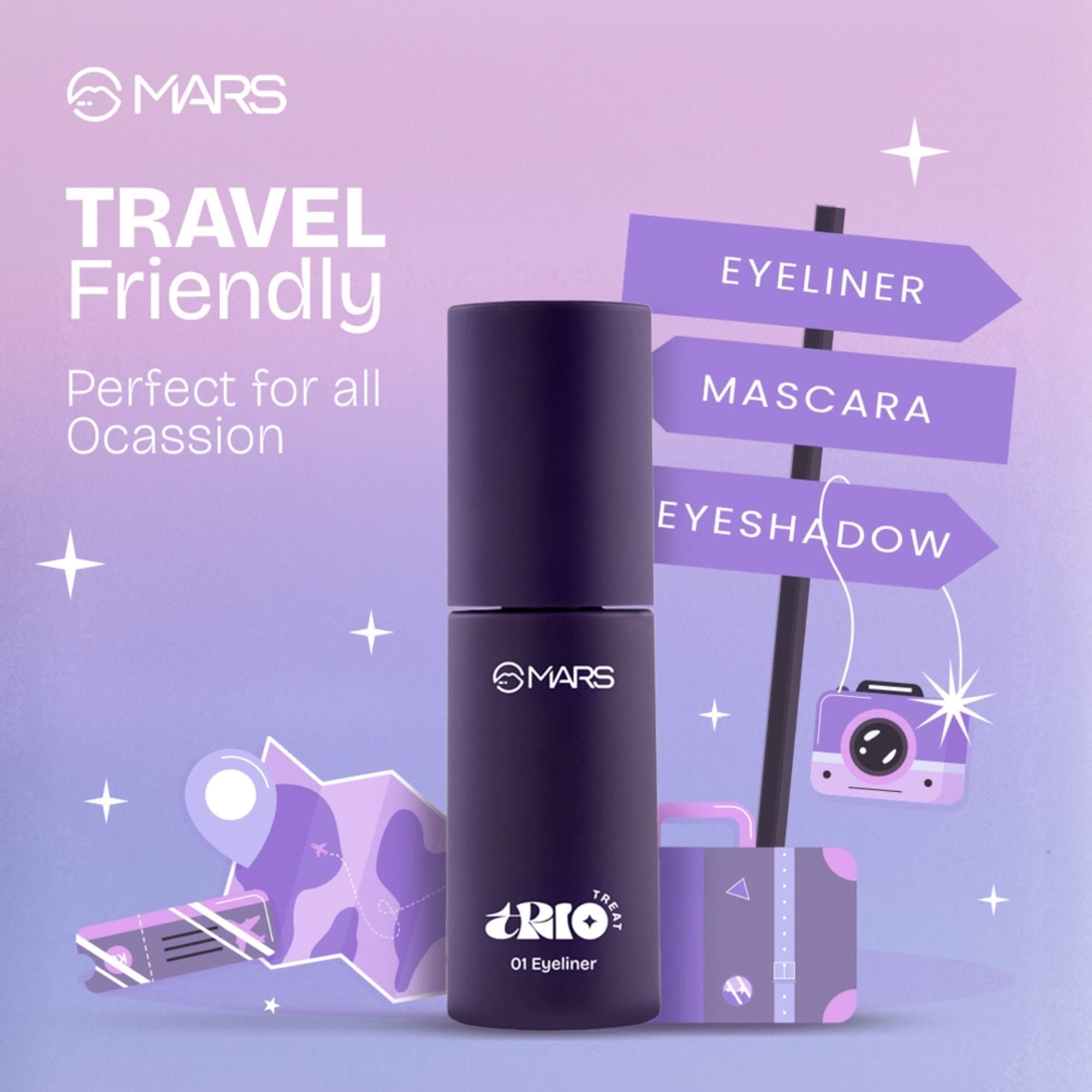 MARS Cosmetics Trio Treat, 3-In-1 Eye Makeup Kit With Eyeliner, Mascara & Eyeshadow