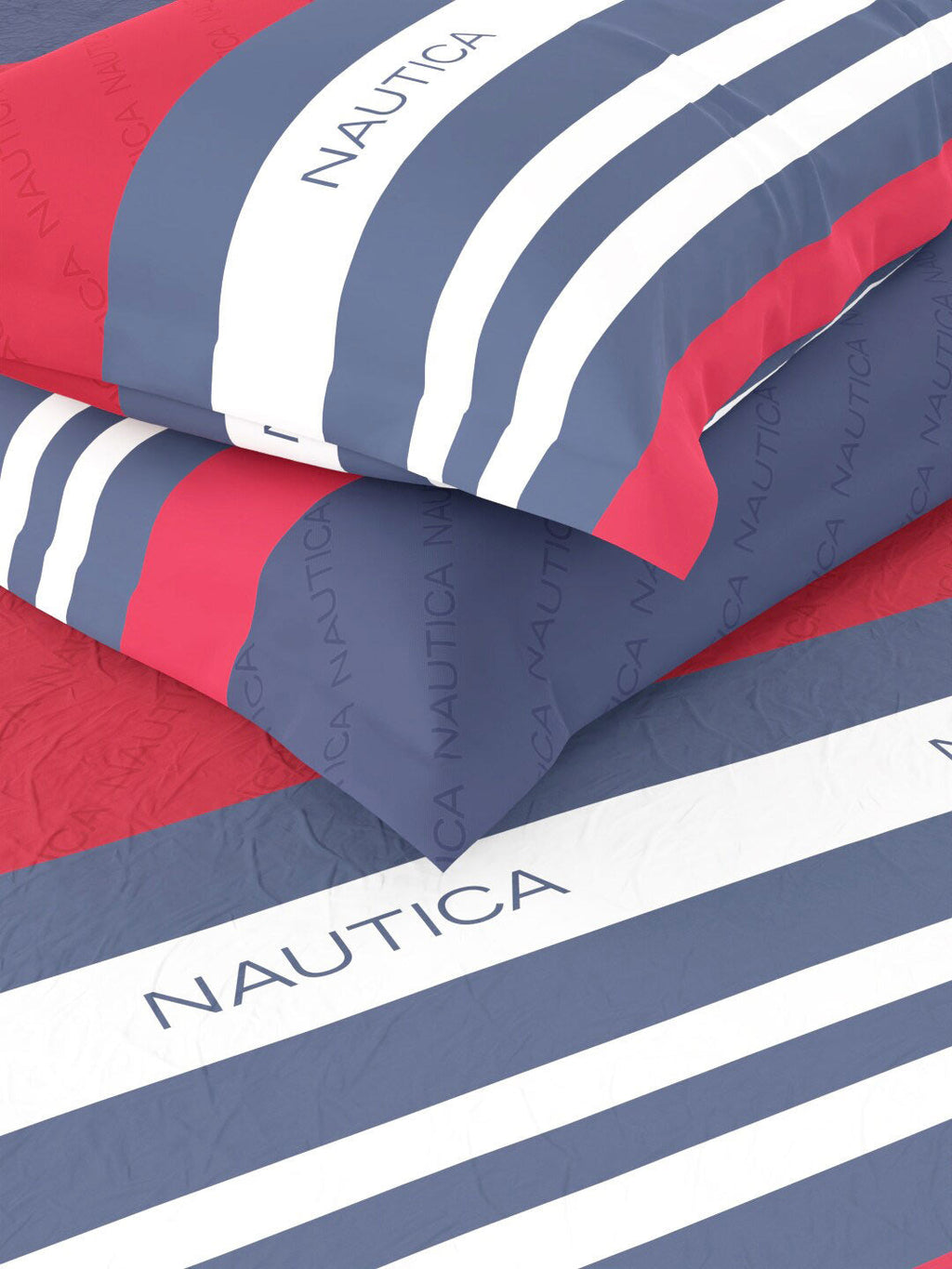 Nautica Bradford Red & Blue Striped 160 TC Pure Cotton King Bedsheet & 2 Pillow Covers