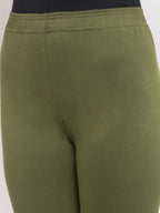 TAG 7 Women Olive Green Solid Ankle-Length Leggings