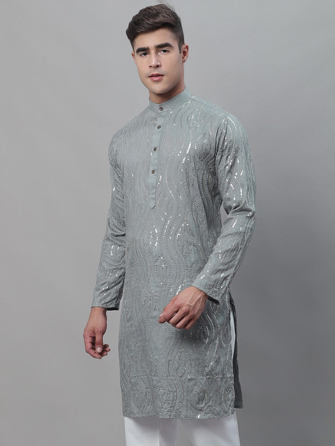 Sojanya Ethnic Motif Embroidered Sequined Work Pure Cotton Kurta
