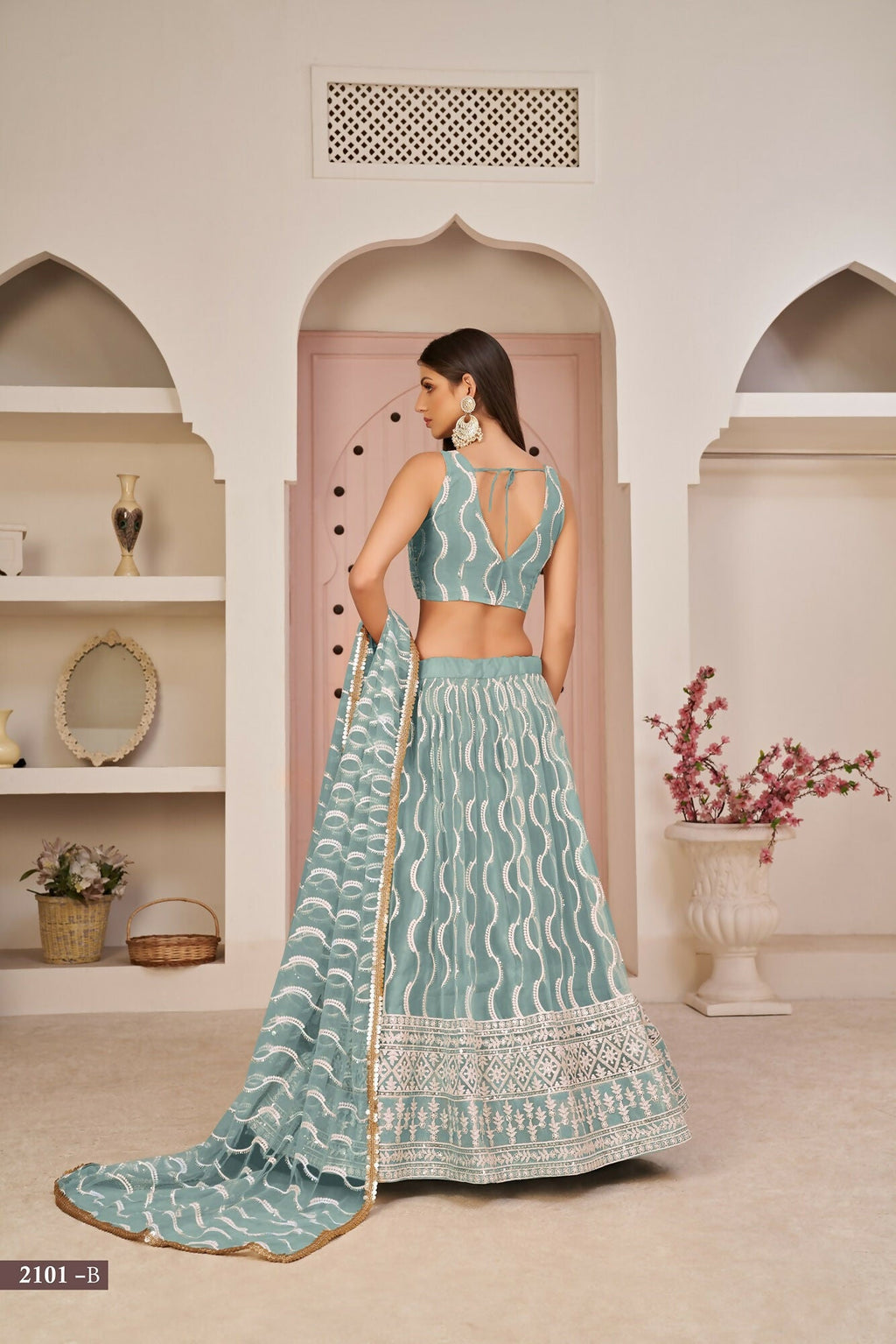 Eilara Mesmerizing Ocean Blue Butterfly Net White Cotton Thread Zari Sandwich Sequence Work Lehenga Choli For Wedding