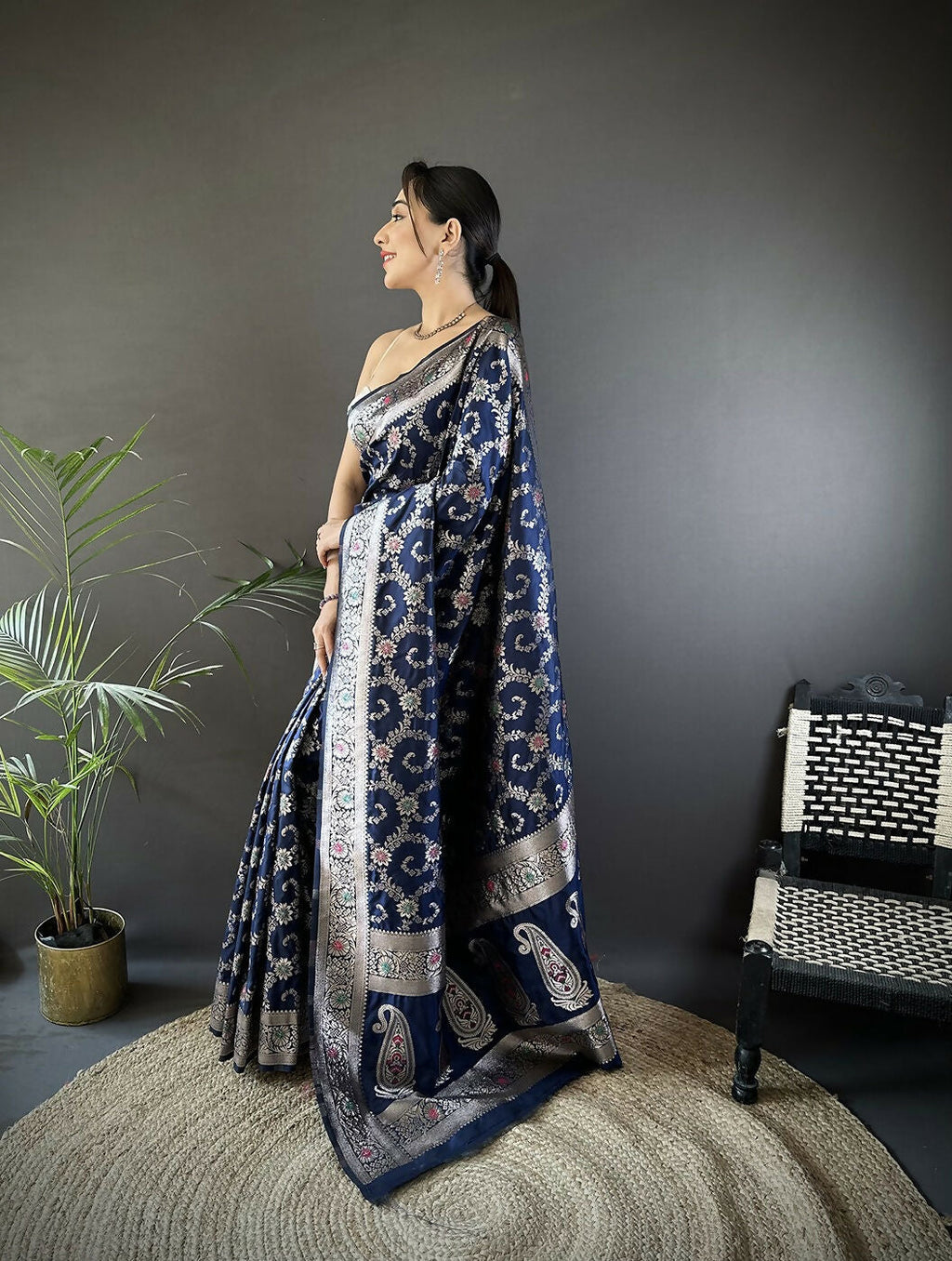 Joban Fashion Blue Meenakari Banarasi Silk Sarees