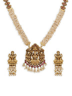 Gold-Plated Pink White Stones-Studded Beaded Jewellery Set - Ruby Raang - Distacart