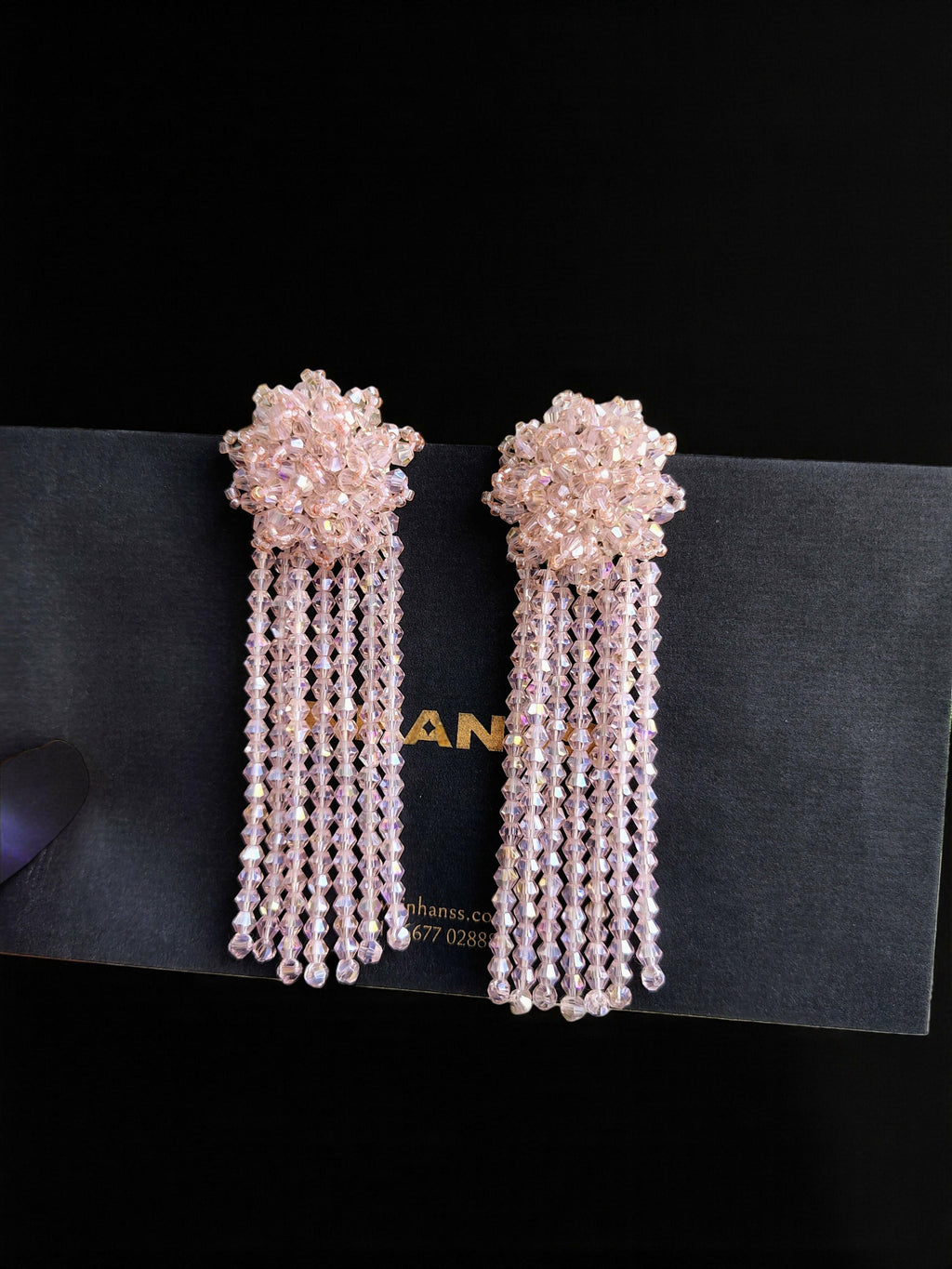 Inhanns Handmade Crystal Waterfall Earrings - Long - Baby Pink Big - Distacart