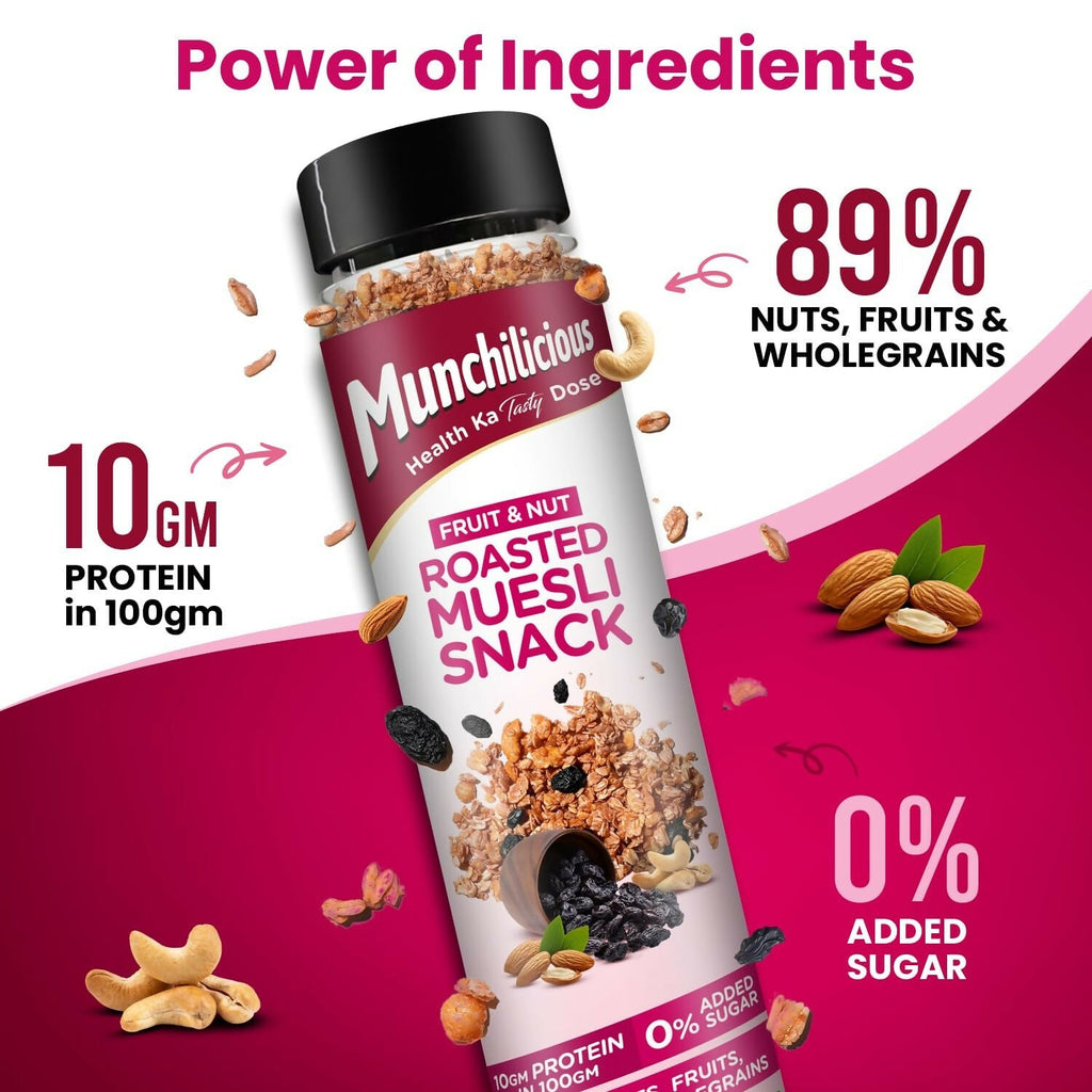 Munchilicious Muesli – Fruit & Nut Roasted Rolled Oats, Raisins, Almonds, Cashews & Peanut Butter