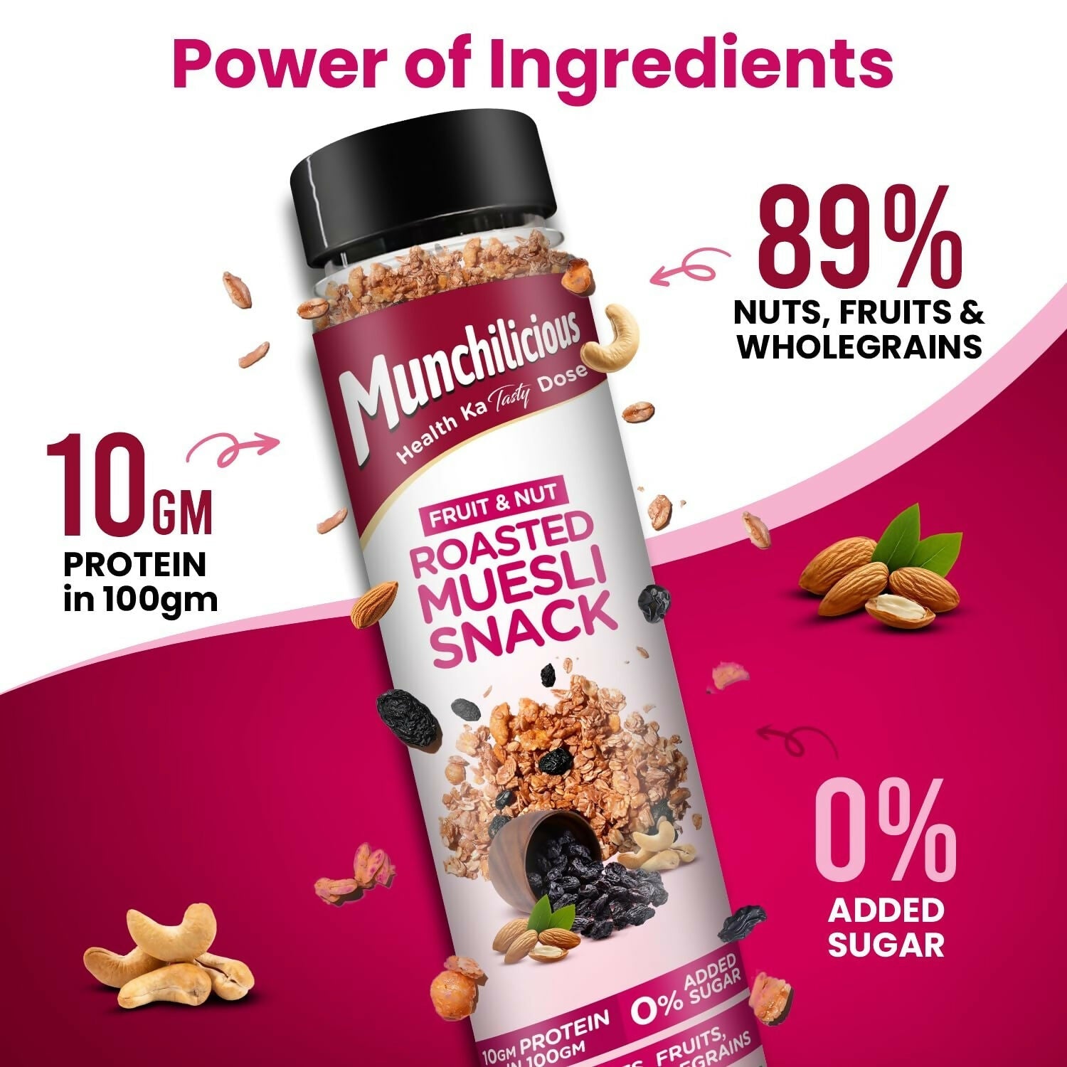 Munchilicious Muesli – Fruit & Nut Roasted Rolled Oats, Raisins, Almonds, Cashews & Peanut Butter