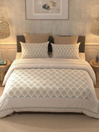 BELLA CASA Beige & Off White Ethnic Motifs 350 TC King Bedsheet with 2 Pillow Covers