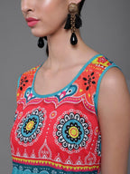 Aks Floral Printed Sleeveless Cotton Silk Anarkali Kurta