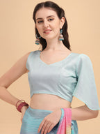 Sangria Blue & Pink Georgette Striped Zari Work Saree - Distacart