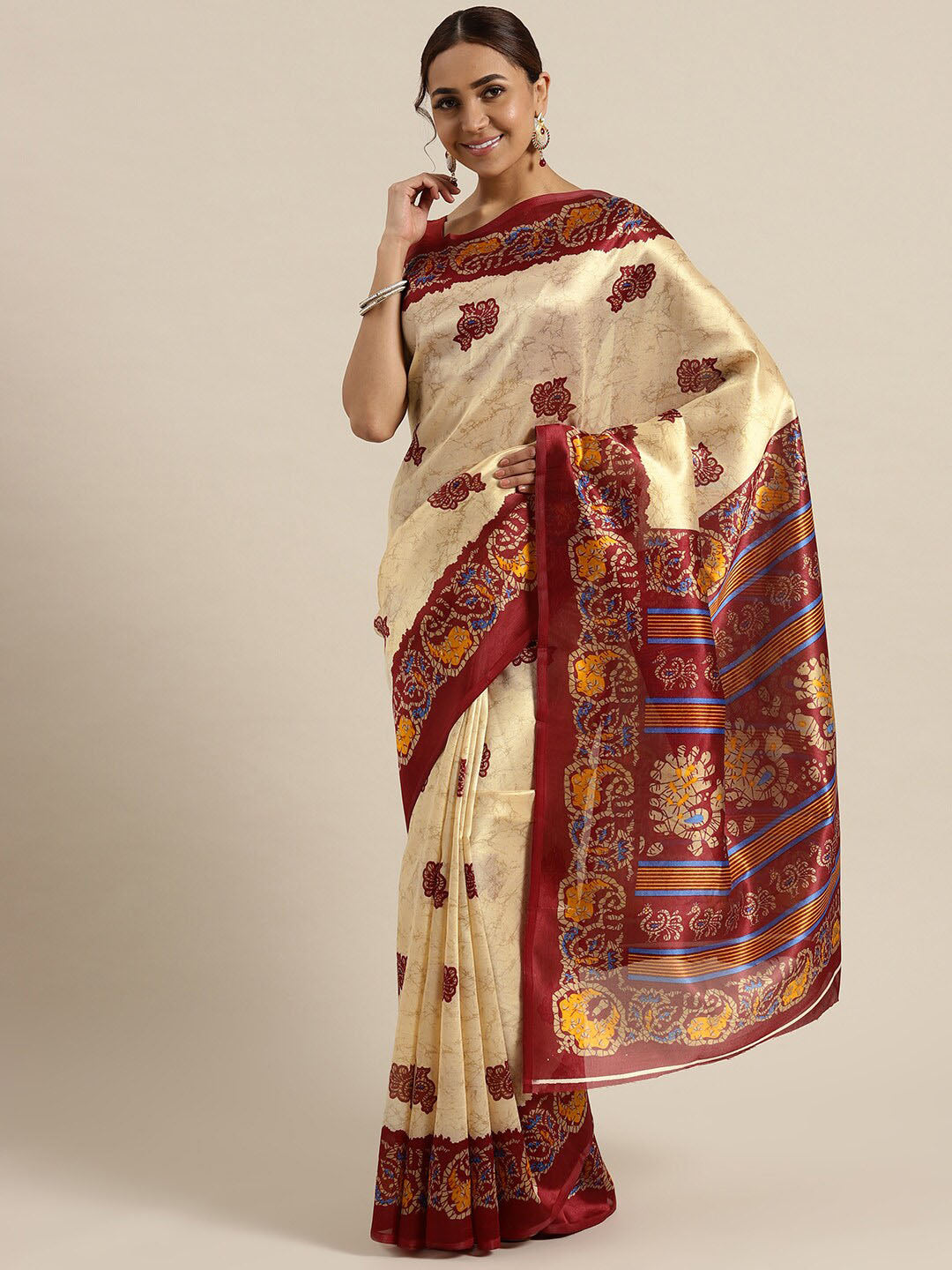 Saree Mall Ethnic Motifs Art Silk Ikat Sarees