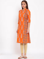 HERE&NOW Orange & White Ethnic Motifs Printed Straight Kurta