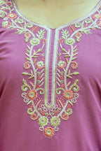 The52 Purple Women's Beautiful Embroidered Viscose Chanderi Silk Fabric with Straight Kurta, Pant and Dupatta Set - Distacart