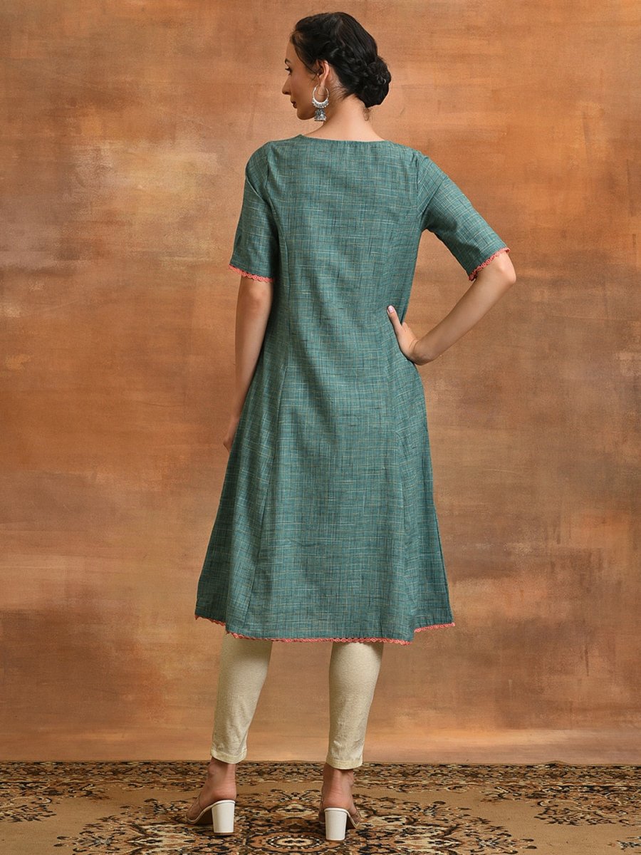 Aks Ethnic Motifs Embroidered V-Neck Thread Work Kurta