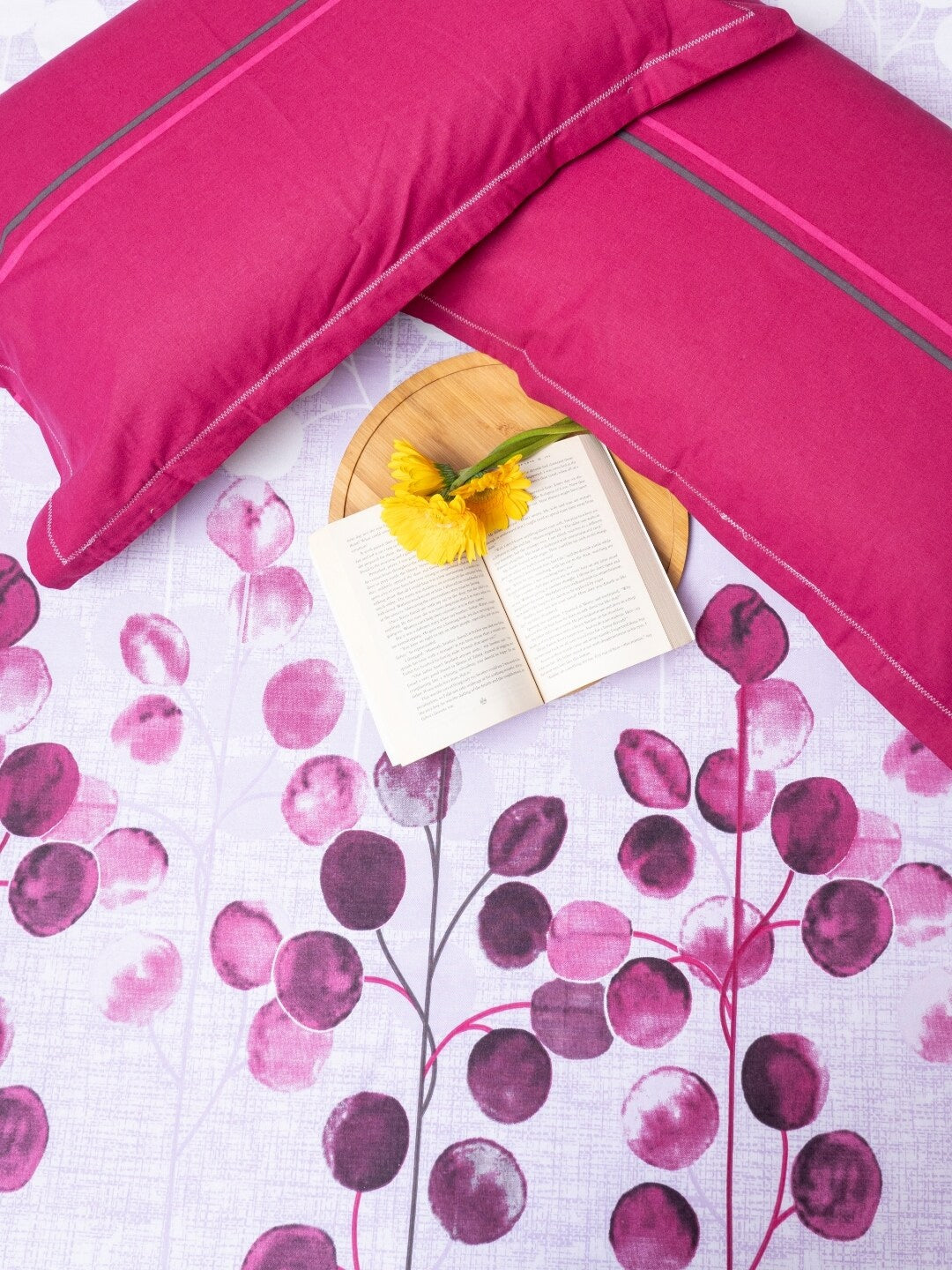 URBAN SPACE Divine Purple Floral 144 TC Pure Cotton Queen Bedsheet With 2 Pillow Covers - Distacart