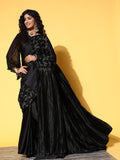 Tikhi Imli Black Floral Sequinned Satin Saree - Distacart