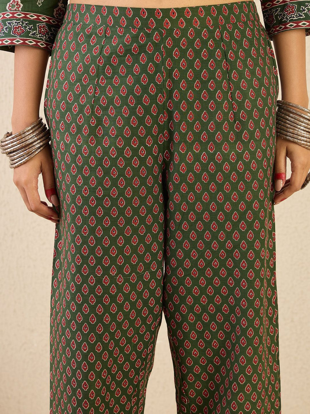Indo Era Women Floral Printed Regular Sequinned Detail Pure Cotton Kurta with Trousers - Distacart