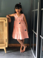 ArthLife Peach Flower Embroidered Tiered Dress