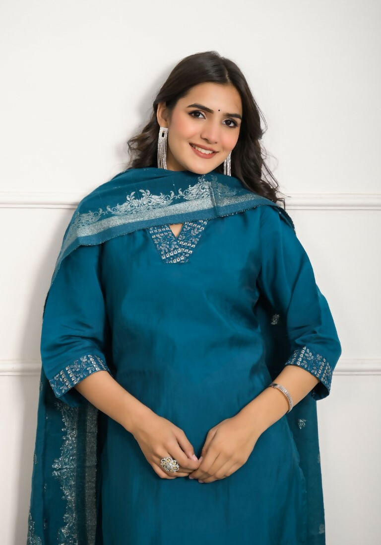 Festive Wear Ethnic Rama Viscose chanderi Stitched Suit With Dupatta - Nisha