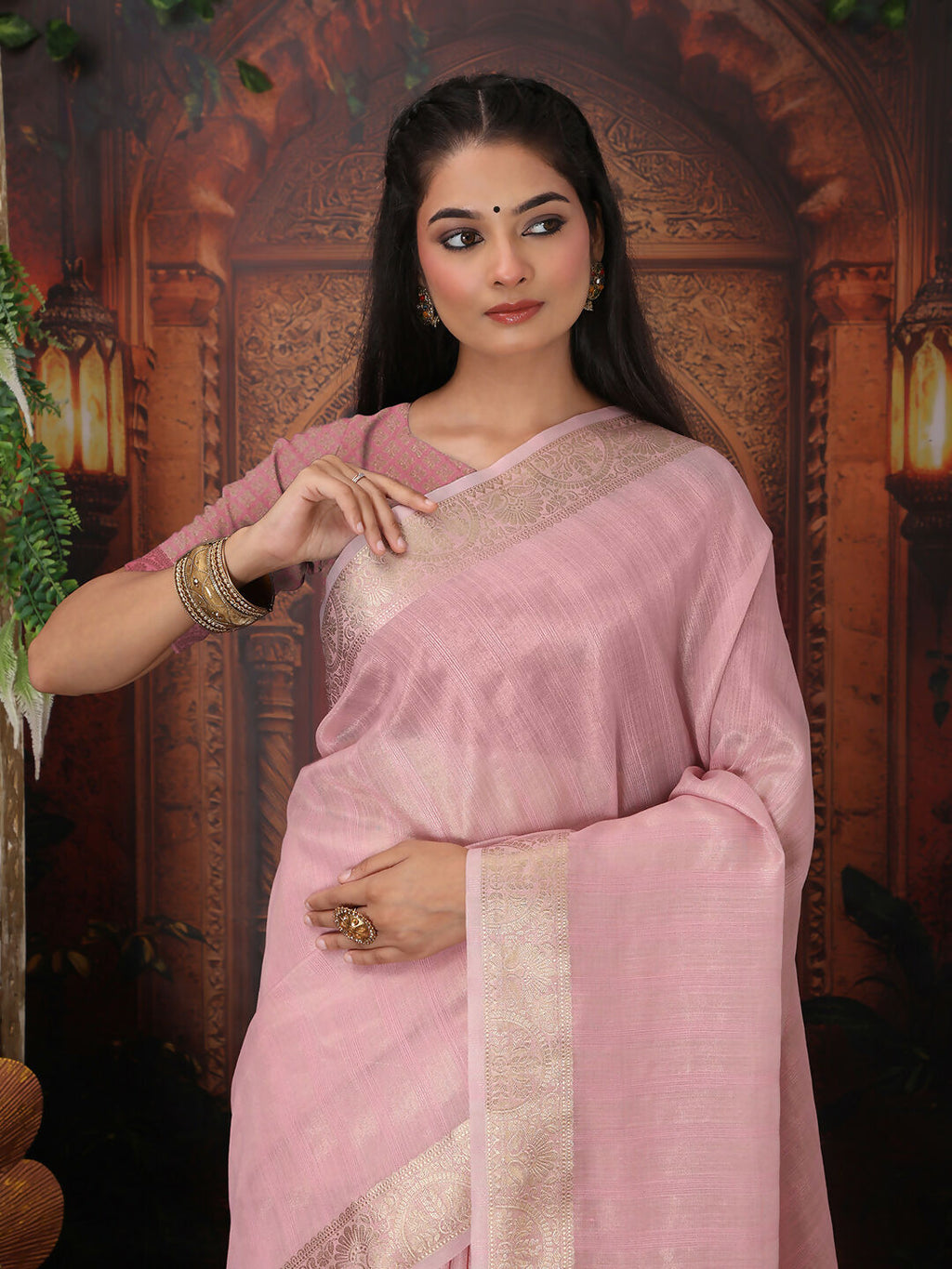 Shree Shyam Fashion Organza Light Pink Saree - Distacart