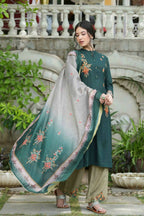 Juniper Bottle Green Mono Viscose Festive Wear Embroidered Straight Kurta Pant Dupatta Set - Distacart