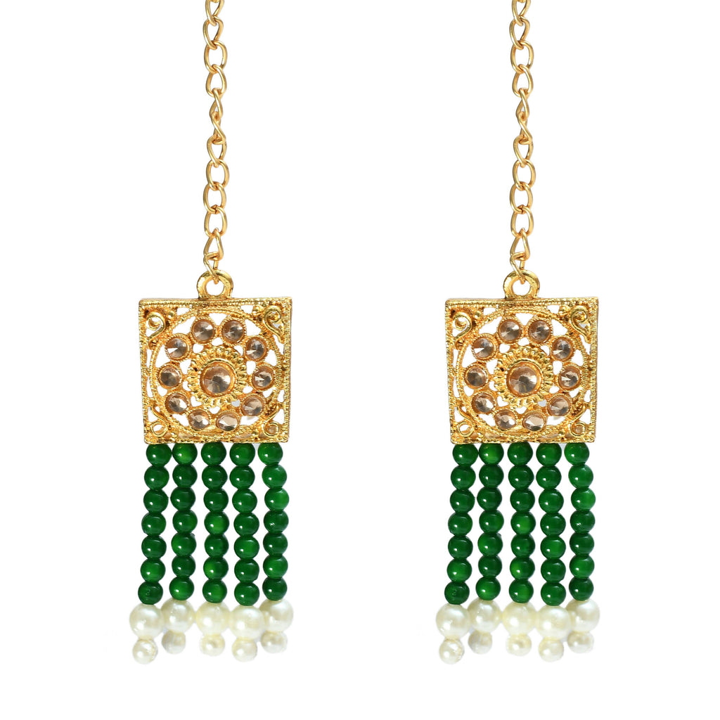Mominos Fashion Johar Kamal Gold-Plated Kundan & Pearls Necklace Green/Golden Color Choker Set - Distacart