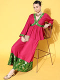 InWeave Women's Fuchsia Green Brocade Mughal Shaan Kurta Palazzo Set