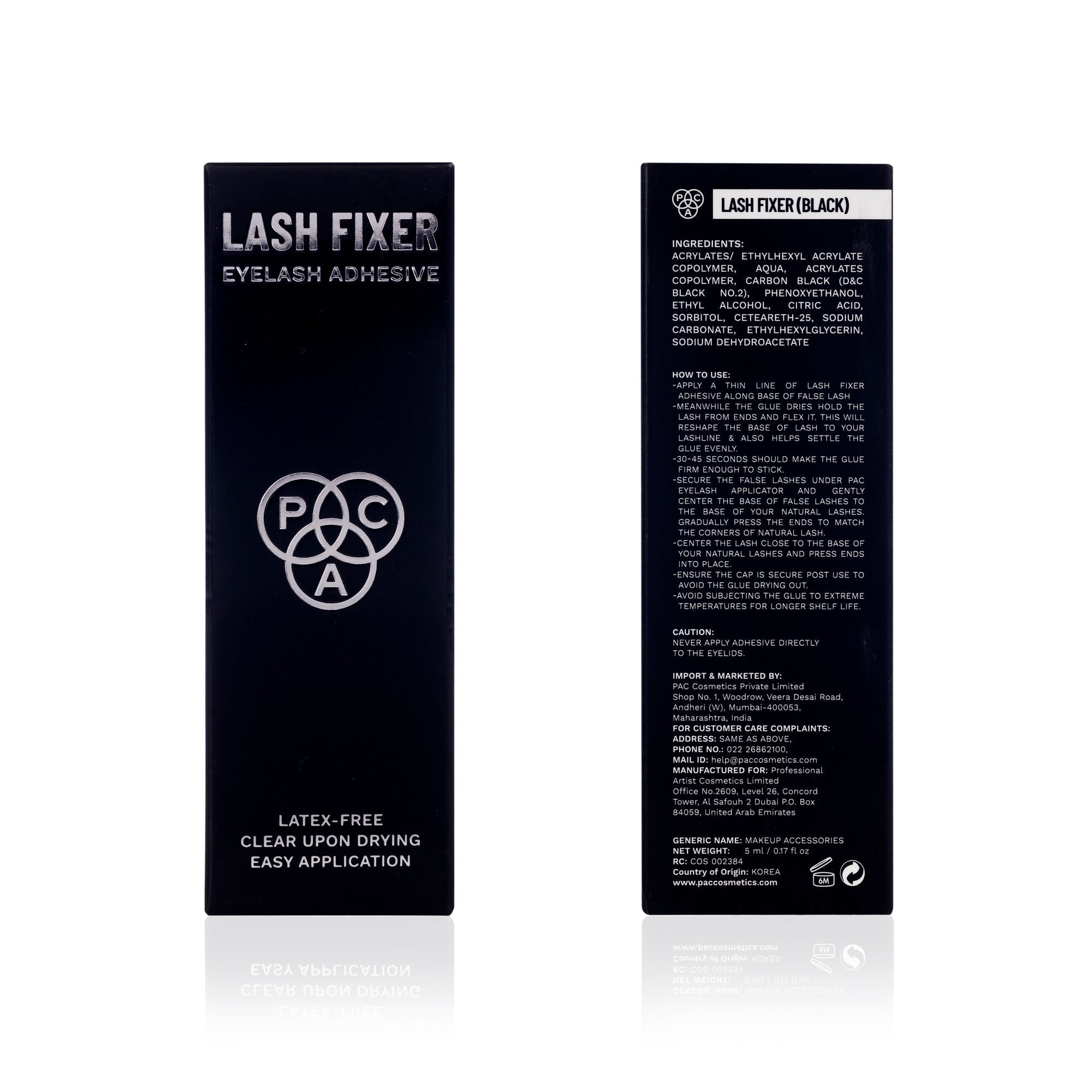 PAC Studio Lash Fixer Eyelash Adhesive Black - 24H Hold, Quick Drying, Waterproof, Ultra Thin Brush