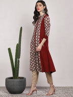 Sangria Women Maroon & Beige Printed Straight Kurta