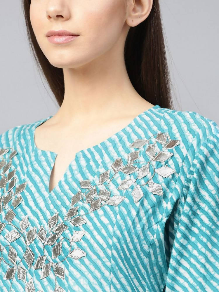 Yufta Women Blue & White Printed Anarkali Kurta