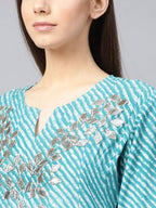 Yufta Women Blue & White Printed Anarkali Kurta