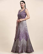 Lavender Organza Mirror With Coding Work Lehenga Choli with Dupatta - Tanya