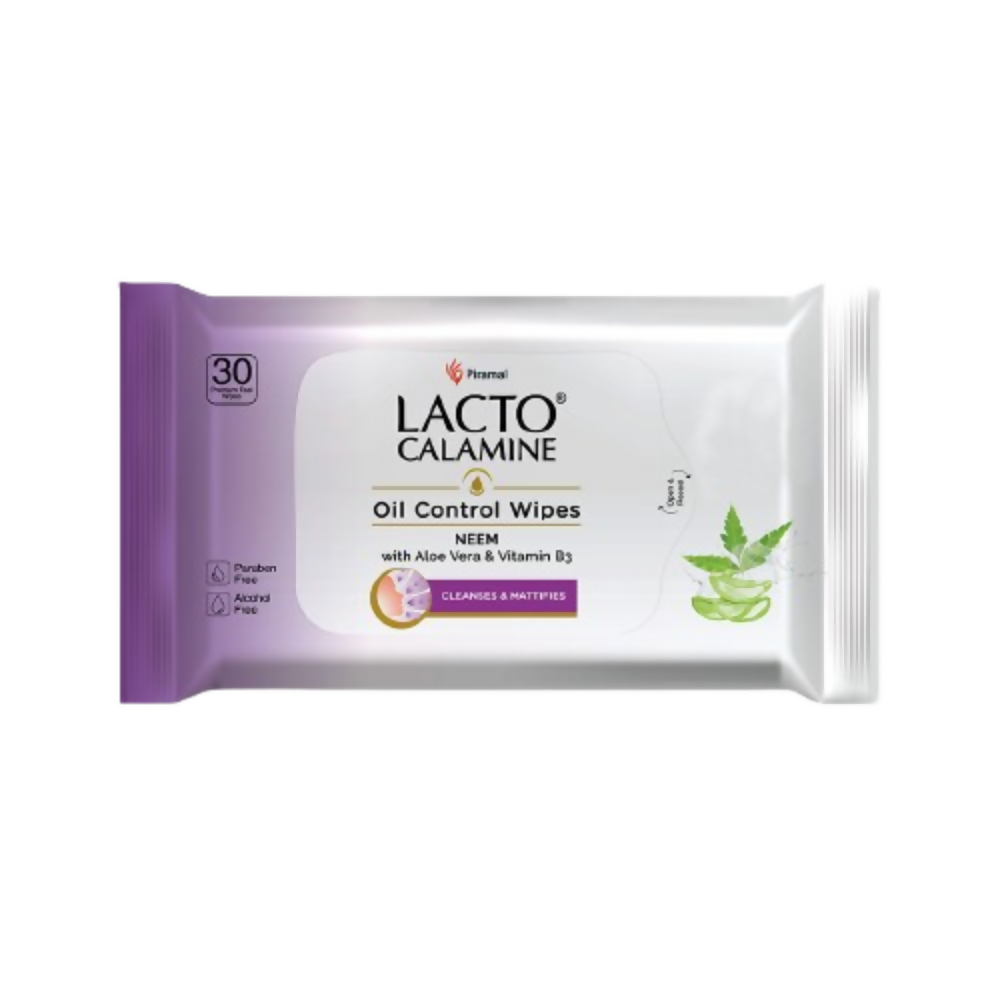 Lacto Calamine Oil Control Face Wipes, Makeup Remover Wipes With Neem & Aloe 30 Usable Wipes - Distacart