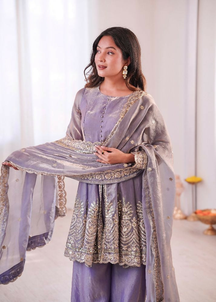 Teeya Creation Lavender Color Fendy Satin Silk Embroidery Work Party Wear Salwar Suit - Distacart