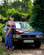 DEIANA'S Beautiful Designer Golden zari Soft Lichi Silk Saree - Royal Blue