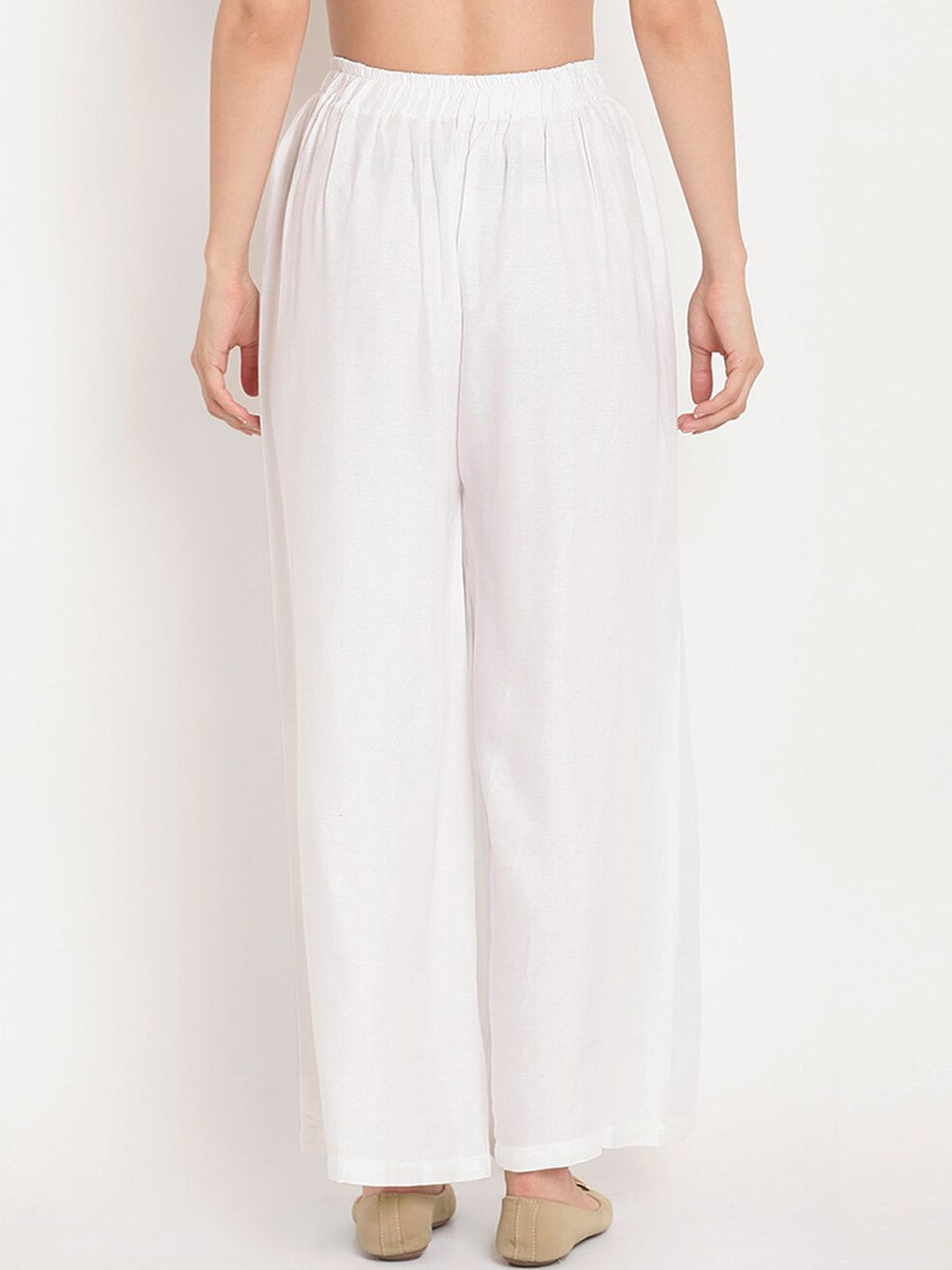 TAG 7 Women White Solid Straight Palazzos