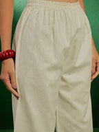 Sangria Off White Floral Embroidered Pure Cotton Kurta With Palazzo & Dupatta