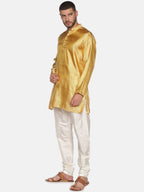 Sethukrishna Men Gold-Toned & White Kurta with Churidar - Distacart