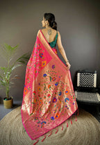 Joban Fashion Reddish Pink Zari Woven Floral Motifs Soft Silk Paithani Silk Saree - Distacart