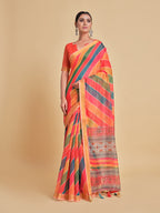 Sangria Orange & Green Printed Pure Cotton Saree - Distacart